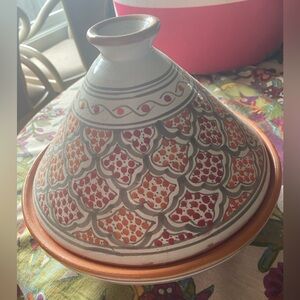 Hand-Painted Moroccan-Style Ceramic Tagine - Black & White